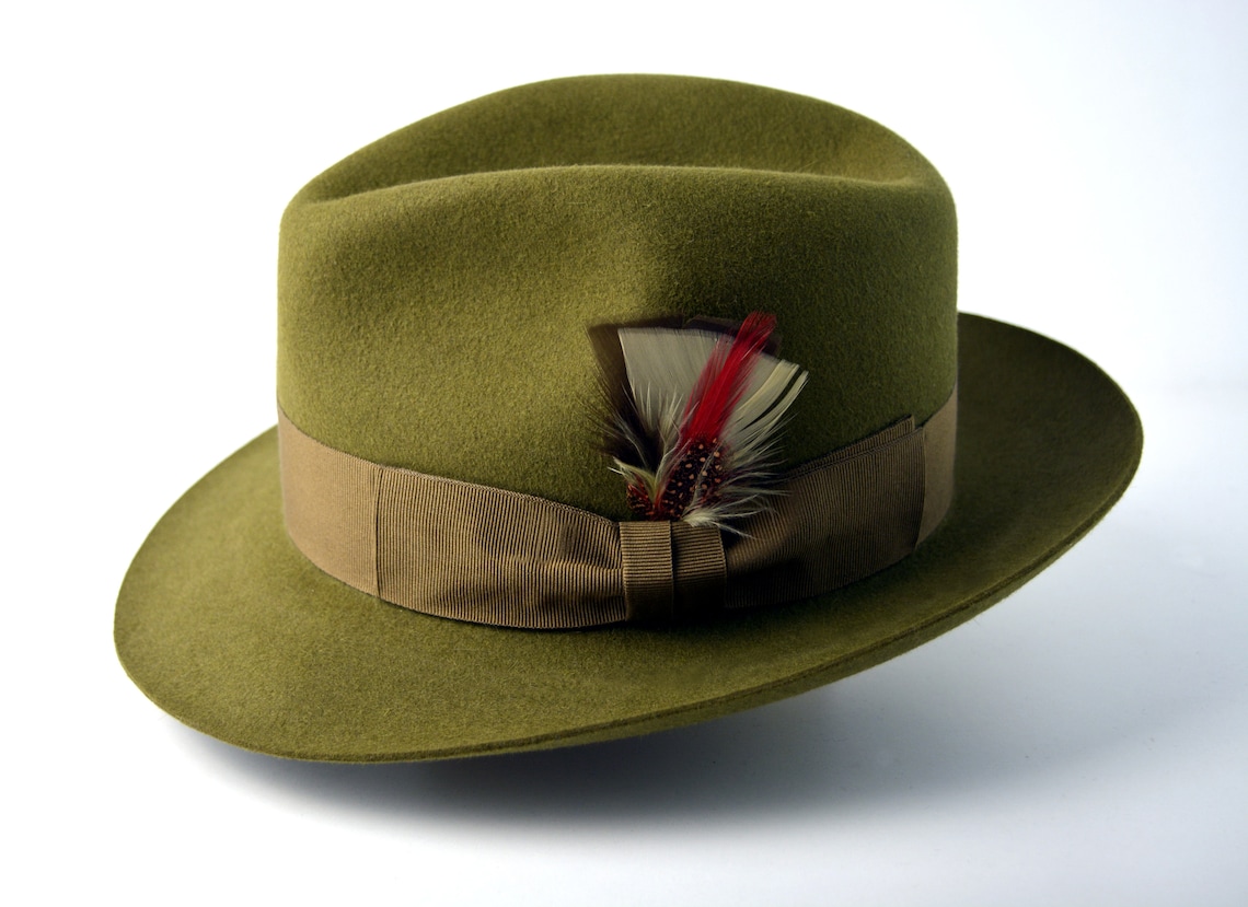 Fedora The PHOENIX Olive Green Fedora Hat For Men Mens Etsy