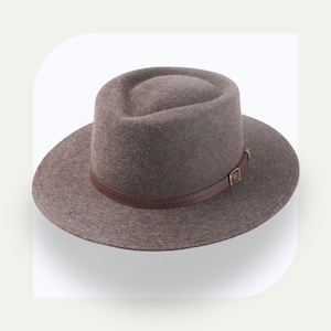 Handmade Brown Melange Rabbit Fur Felt Bolero Hat | The Amadeus | Teardrop Crown | Custom Fit