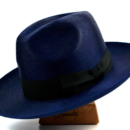 Fedora the NASSOS Navy Blue Wool Felt Fedora Hat for Men Etsy Canada