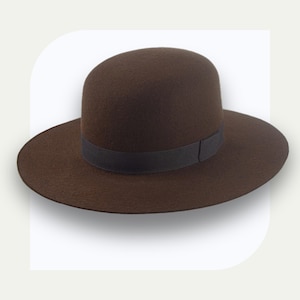 Sombrero de vaquero de copa redonda color chocolate / The Tiller / Ala plana de fieltro de lana