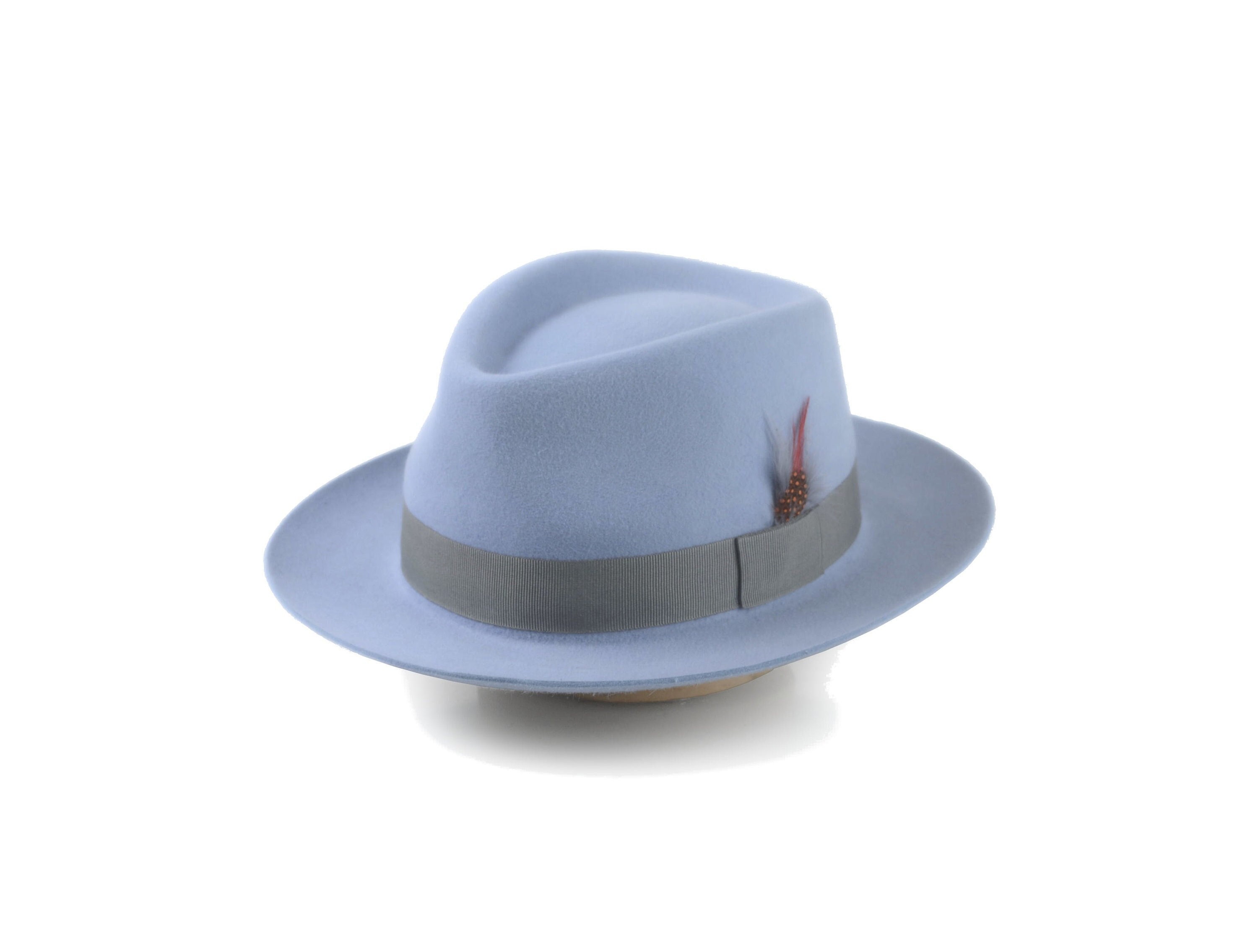 Handmade Brown Designer Fedora Hat w/ blue snake bottom size Large 