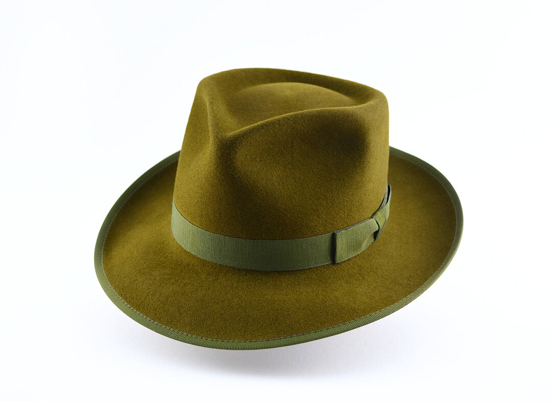 Fedora the BOXER Olive Green Fedora Hat for Men Mens Fedora Hats Mens Fur Felt Hat Etsy