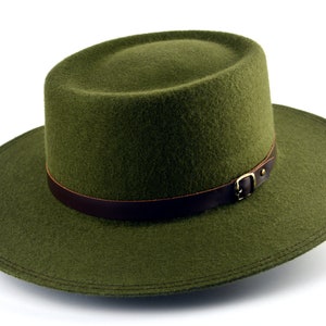 Dark Olive Western Hat - The AMADEUS | Handmade Wool Felt Bolero | Unisex Wide Brim