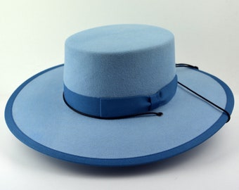 Bolero Mütze | Der GAUCHO | Hellblauer Fell filz flache Krone breite Krempe Mütze Herren Damen | Westernmütze