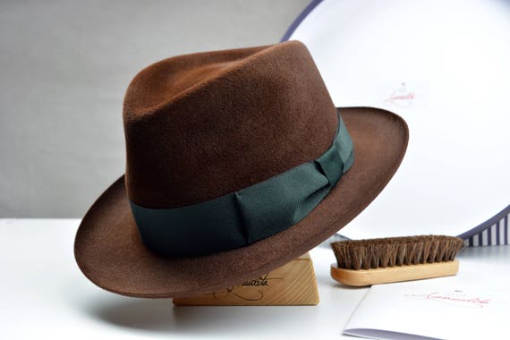 Fedora the ANDOLINI Chestnut Brown Fedora for Men Mens Fedora Hats Mens Fur  Felt Hat Fashion Accessories Big Head Attire Gifts 