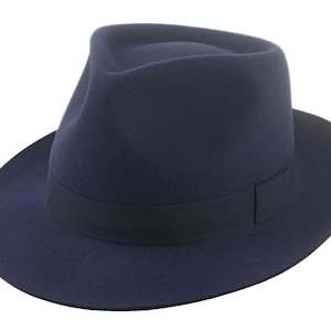 Navy Blue Fedora Hat - The DIPLOMAT | Handmade Rabbit Fur Felt | Men&#39;s Custom Fedora