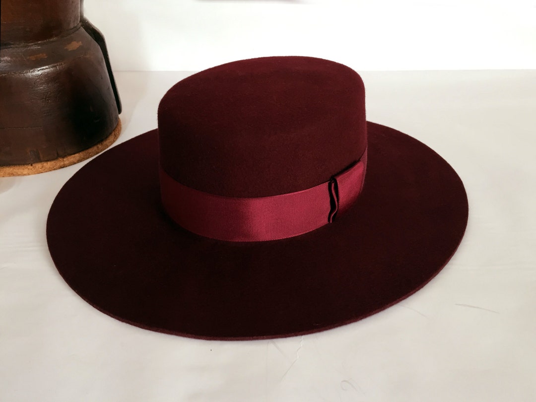 Wide Brim Fedora the TAYLOR Burgundy Wide Brim Hat Men Women Fur Felt Hat  for Women Men Fedora Hat 