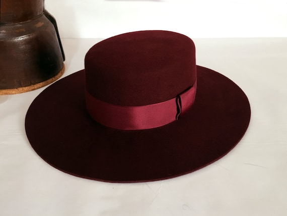 Bolero Hat the MESTIZO Burgundy Flat Crown Wide Brim Hat Men Women Wool  Felt Western Hats -  Canada