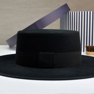 Bolero Hat The BOLERO Black Wool Felt Flat Crown Wide Brim Hat Men Women Western Hats image 4