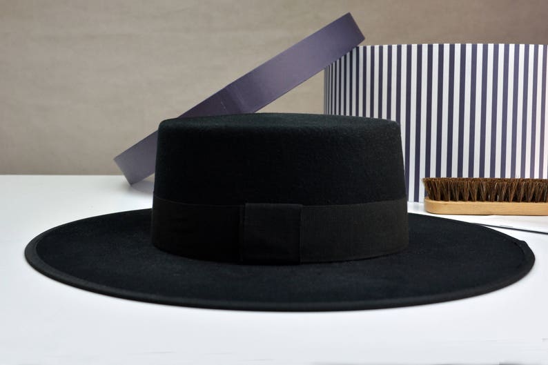 Bolero Hat The BOLERO Black Wool Felt Flat Crown Wide Brim Hat Men Women Western Hats image 4