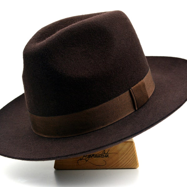 Fédora | L'OUEST | Chapeau à large bord marron chocolat pour homme | Chapeau Fedora pour hommes | Chapeau en feutre pour homme