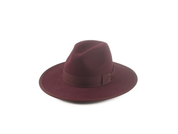 Wide Brim Fedora the TAYLOR Burgundy Wide Brim Hat Men Women Fur Felt Hat  for Women Men Fedora Hat 