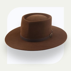 Camel suede “make my day” fedora with a pistol, and ribbon banding! Clint Eastwood Hats - Etsy Canada main image 3