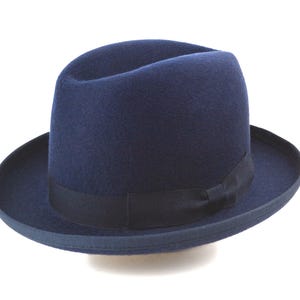 Navy Blue Homburg Hat - The CANDIDATE | Handmade With Wool Felt | Classic Men&#39;s Formal Hat