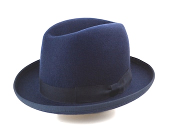 Navy Blue Homburg Hat the CANDIDATE Handmade With Wool Felt