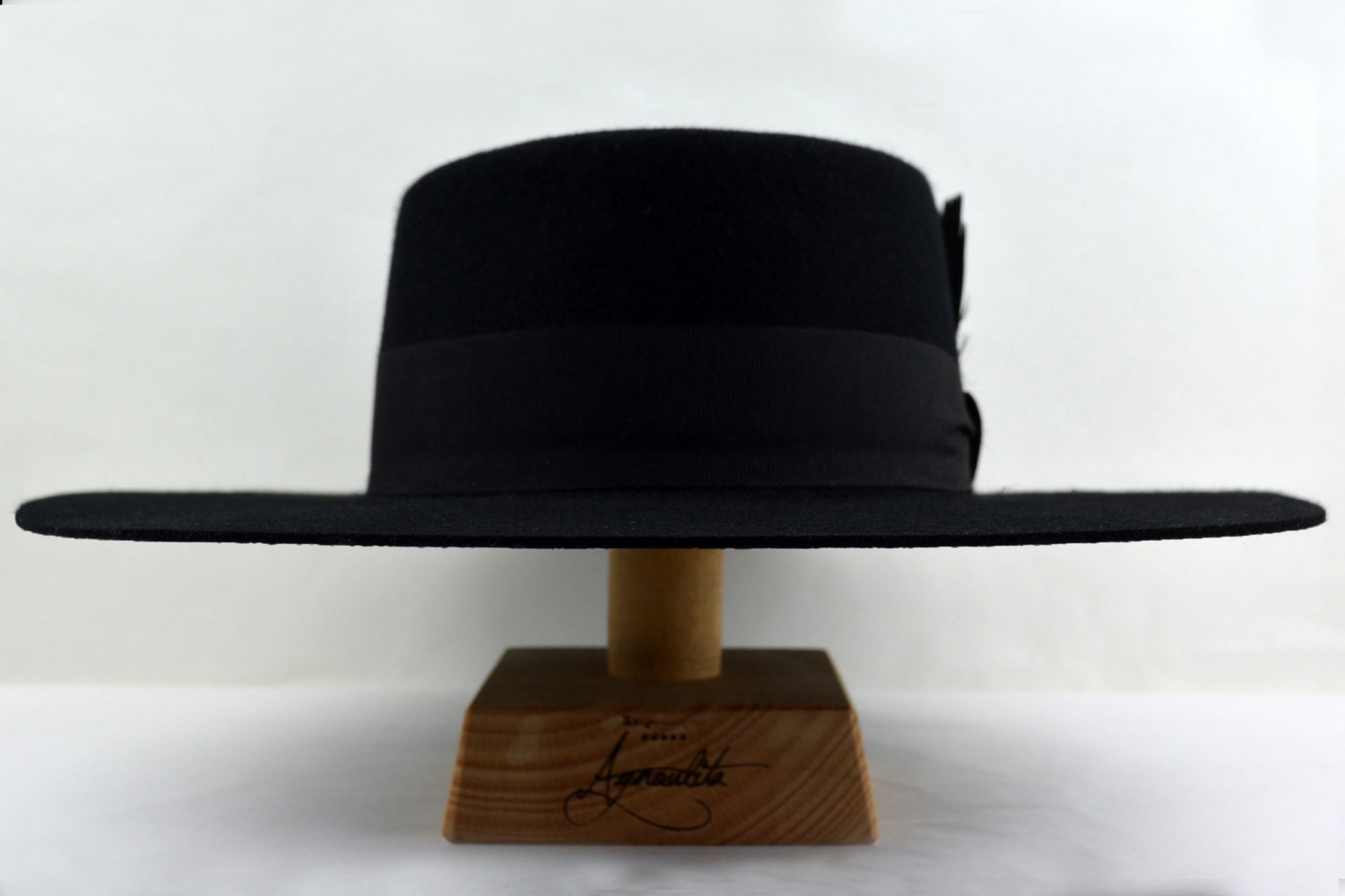 Bolero Hat the DRESS Black Wool Felt Flat Crown Wide Brim Hat Men