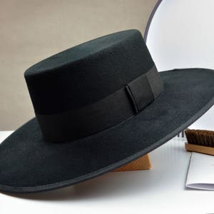 Bolero Hat The BOLERO Black Wool Felt Flat Crown Wide Brim Hat Men Women Western Hats image 2