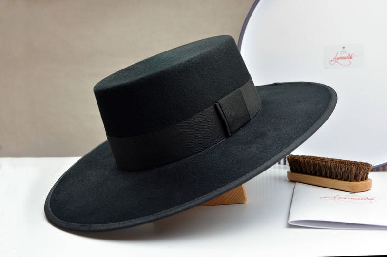 Bolero Hat The BOLERO Black Wool Felt Flat Crown Wide Brim Hat Men Women Western Hats image 2