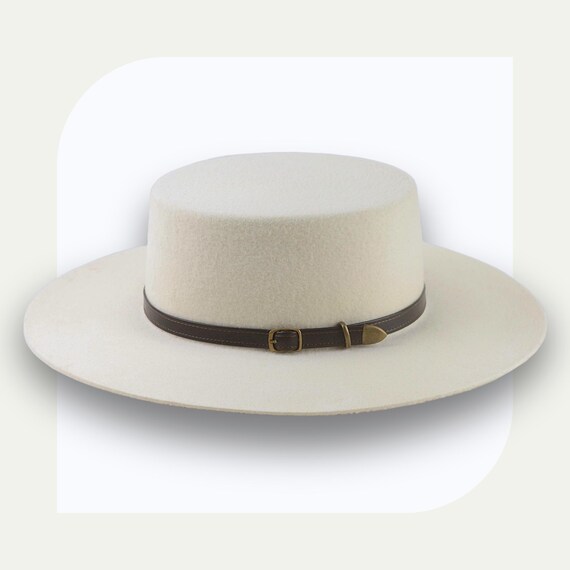 Buy Off-white Flat Crown Bolero Hat | Wide Brim Spanish Wool  display picture 3