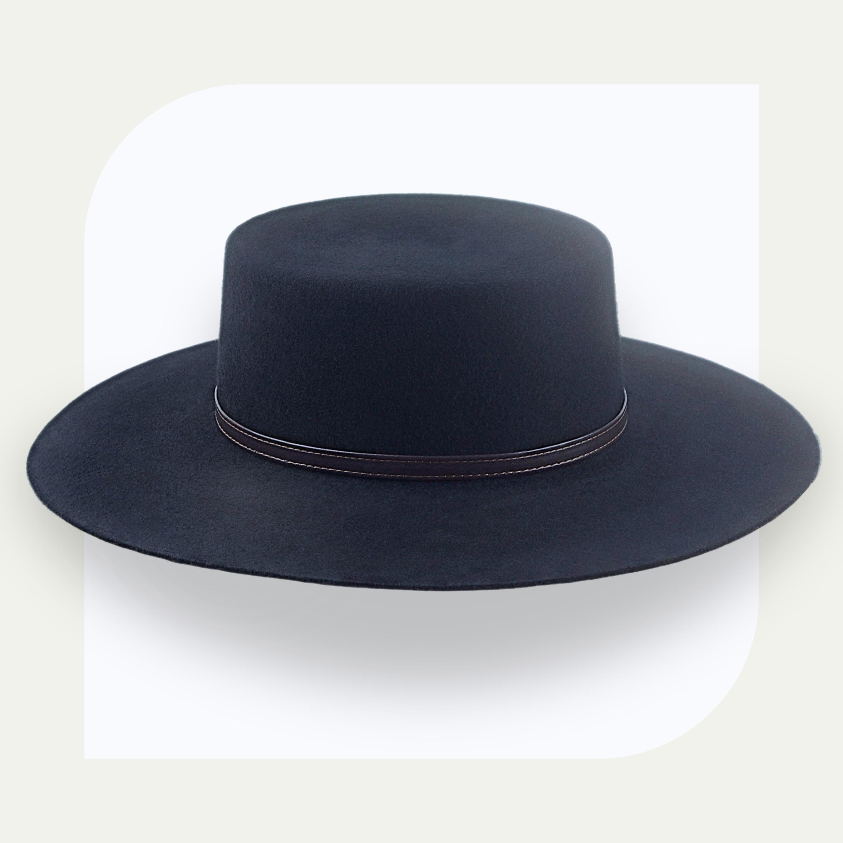 Black Wide-Brim Felt Hat with Flat Crown Rock main image 4