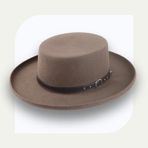 Desert Taupe Western Gambler Hat | The Ranchero | Flat Crown Rabbit Felt