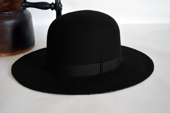 Round Crown Fedora | The INDIAN | Black Wide Brim Hat Men Women | Wool Felt Western Hat