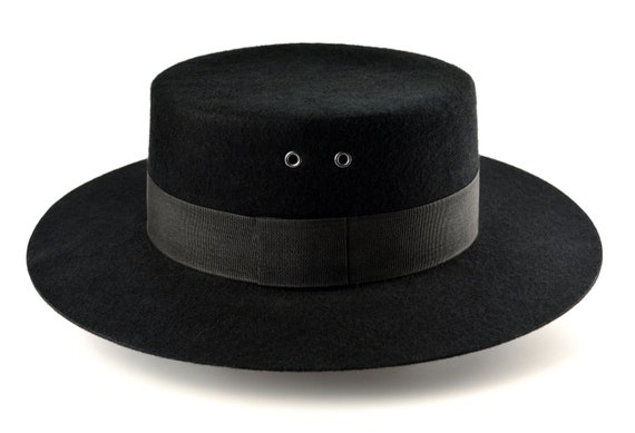 Bolero Hat |The WOODSMAN | Black Wool Felt Flat Crown Wide Brim Hat Men Women | Western hats | Fashion Accessories | Big Head Attire | Gifts
