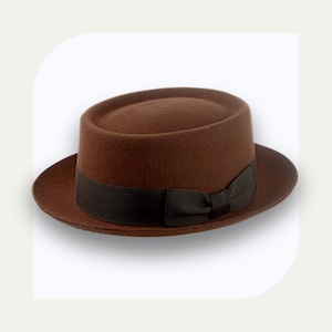 Cocoa Brown Porkpie Hat | Telescope Crown | Custom Fit Wool Felt