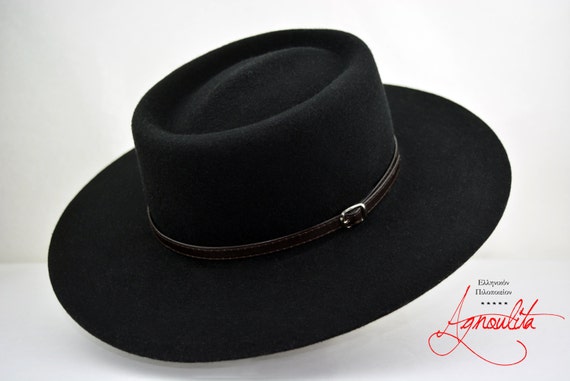 Bolero Hat the GAMBLER Black Wide Brim Hat Men Women Wool Felt