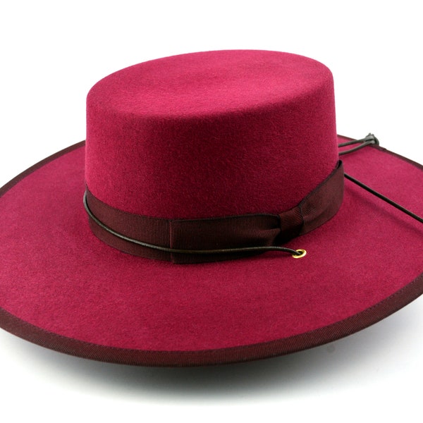 Bolero Hat | The GAUCHO | Wine Fur Felt Flat Crown Wide Brim Hat Men Women | Western hats