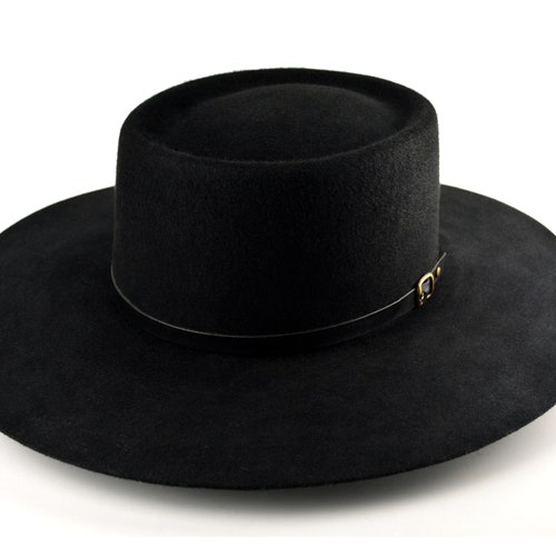 Bolero Hat the GAUCHO Black Fur Felt Flat Crown Wide Brim - Etsy