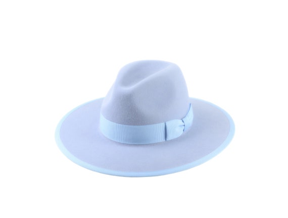 Wide Brim Fedora | The TAYLOR | Light Blue Wide Brim Hat Men Women | Fur Felt Hat For Women Men | Fedora Hat