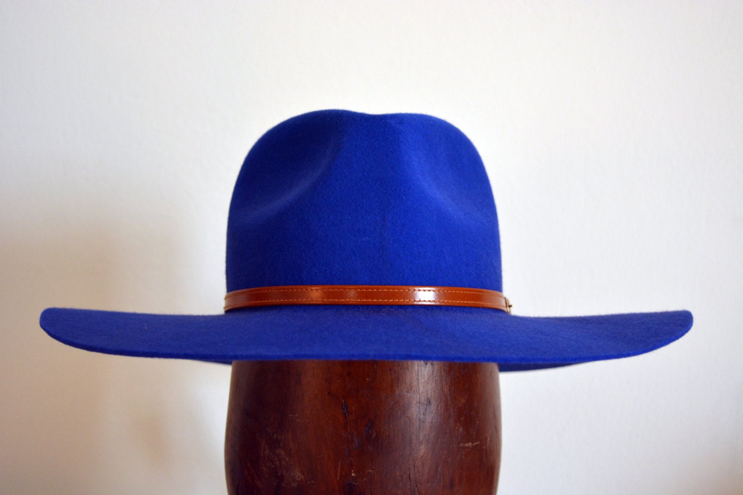 Royal Blue Wool Felt Handmade Fedora Extra Wide Brim Men Etsy