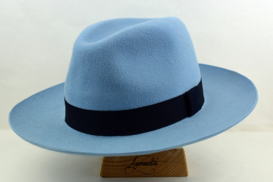 Wide Brim Fedora The SYRACUSE Light Blue Wide Brim Hat Men Etsy