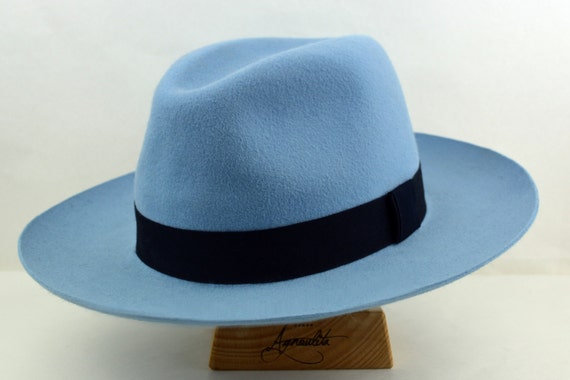 blue wide brim hat