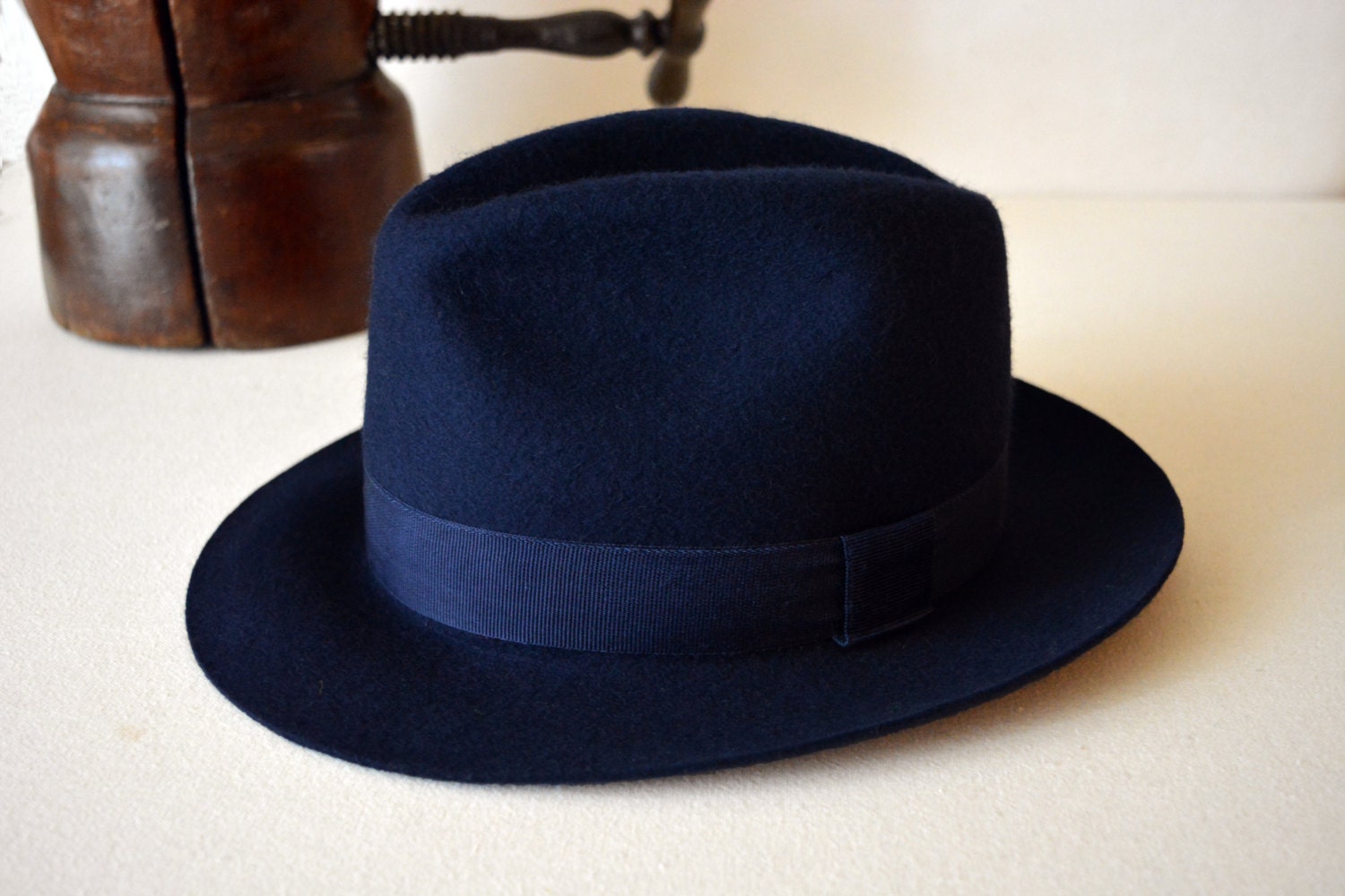 NASSOS Navy Blue Wool Felt Fedora Hat 