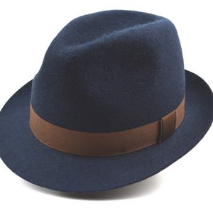 Navy Blue Trilby Fedora - The VITTORIO | Handmade Felt Hat | Men&#39;s Classic Style