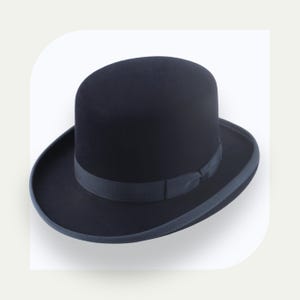Dark Navy Bowler Hat | The Oddjob | Flat Crown Rabbit Felt Custom Fit