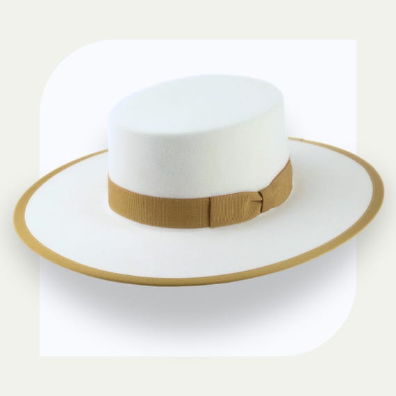 Ivory‎ Cream Fedora Wide Brim Structured Hat with Gold Accent Elegant Dressy Big Wide Brim Felt Rancher Fedora Hat for Women and Men  main image 3