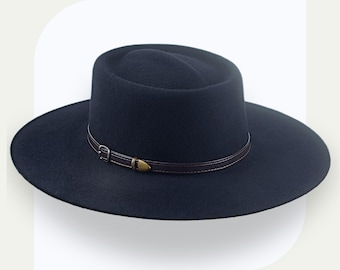 Vintage Wool Felt Gambler Hat Black Telescope Crown Wide Brim Western Boho 80s Black Wide Brim Cowboy Hat | the Gambler | Telescope Crown  main image 3