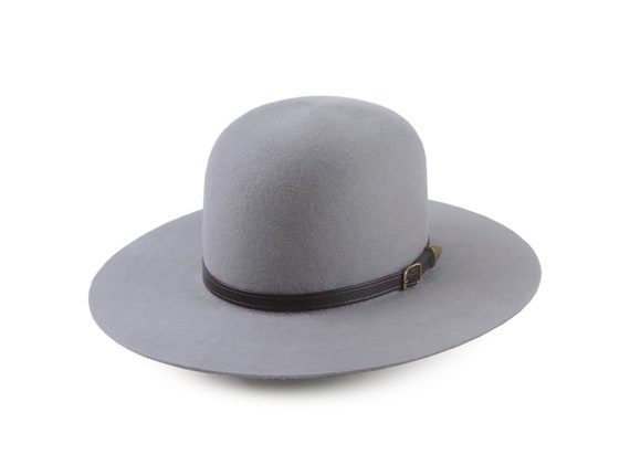 Round Crown Fedora the LIVAJA Pewter Grey Wide Brim Hat Men Women Wool Felt  Western Hat 