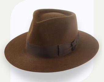 Brown Flat Brim Fedora Hat | The Discoverer | Custom Fit Rabbit Felt
