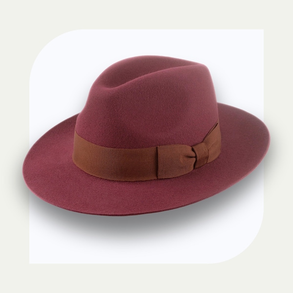 Fedora de ala ancha color vino / The Pinnacle / Fieltro de conejo de ajuste personalizado