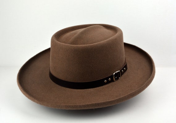 Gambler Hat the RIVERSIDE Taupe Fur Felt Wide Brim Hat Men Women Fur Felt  Western Hats 