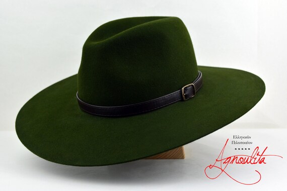 Loden Green Wide Brim Fedora Hat For Men