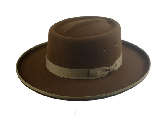 Gambler Hat The ESTRADA Brown Fur Felt Wide Brim Hat Men Women Fur