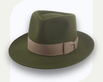 Dark Olive Green Teardrop Fedora | The 5217 | Custom Fit Rabbit Felt