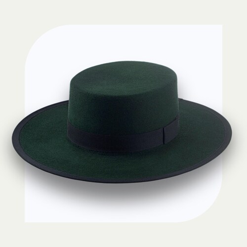 Emerald Green,Wide-Brim Felt Fedora with Studded Leather Band, OS Womens Stiff Wide Brim Wool Felt Fedora Hat Emerald Green  main image 4