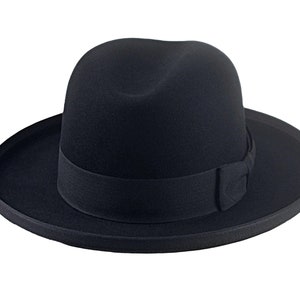 The Bostonian: Wide Brim Homburg Hat for Men in Black Fur Felt