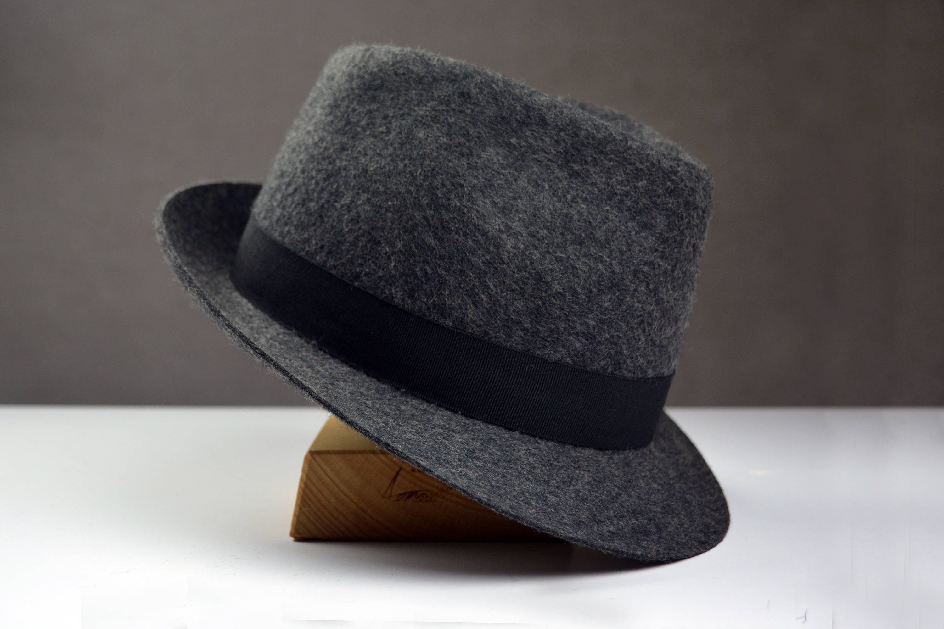 Fedora The ANDY Grey Wool Felt Fedora Hat For Men Mens Etsy